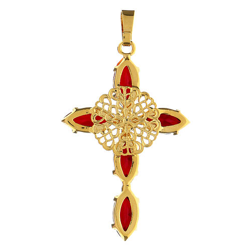 Cross pendant bezel zamak with red crystal navette stones 3
