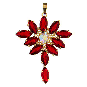 Monstrance-shaped pendant with zamak settings and marquise clear red crystal stones