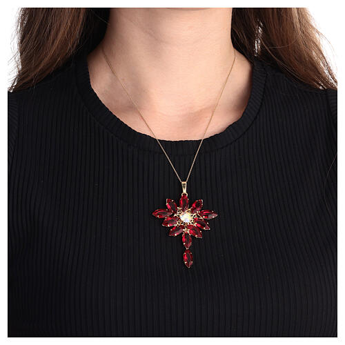 Monstrance-shaped pendant with zamak settings and marquise clear red crystal stones 2