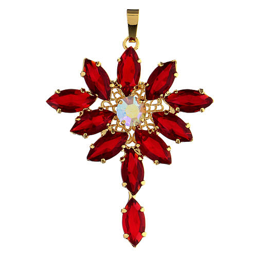 Pendente castoni navette forma ostensorio zama pietre cristallo rosse 1