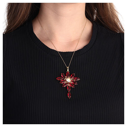 Pendente castoni navette forma ostensorio zama pietre cristallo rosse 2
