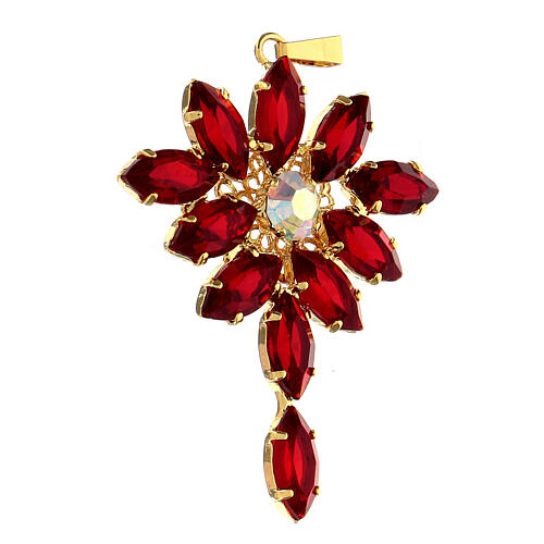 Pendente castoni navette forma ostensorio zama pietre cristallo rosse 3