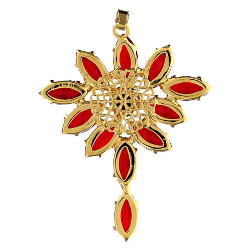 Pendente castoni navette forma ostensorio zama pietre cristallo rosse 5