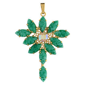 Monstrance-shaped pendant with zamak settings and marquise green crystal stones