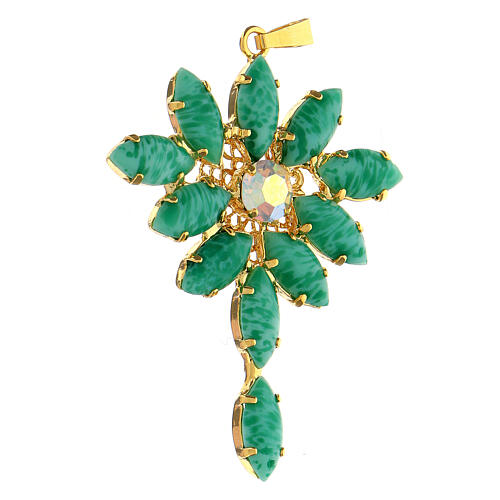 Monstrance-shaped pendant with zamak settings and marquise green crystal stones 3