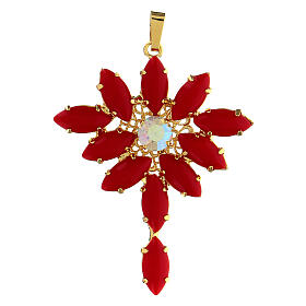 Monstrance-shaped pendant with zamak marquise settings and red crystal stones