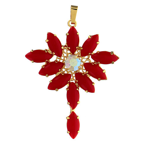 Zamak pendant monstrance-shaped with red shuttle crystal stones 1