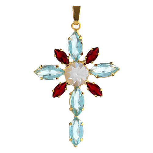 Cross pendant with zamak navette red turquoise crystal stones 1