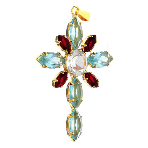 Cross pendant with zamak navette red turquoise crystal stones 3