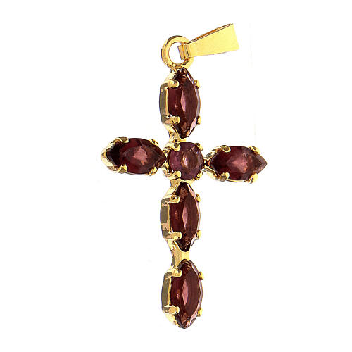 Thin cross pendant, zamak settings and marquise stones, purple crystal 3