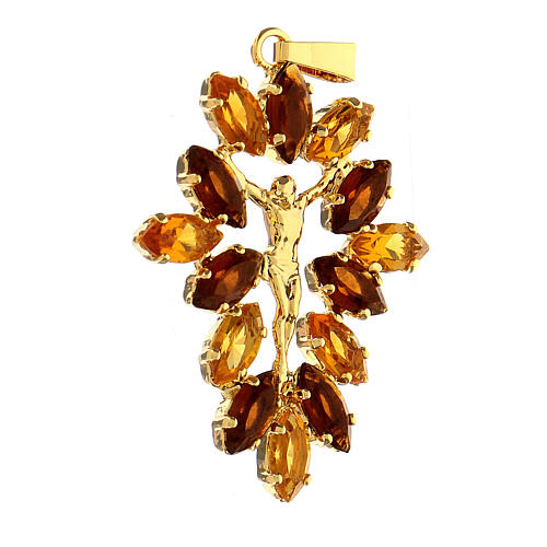 Pendant with zamak marquise settings, brown and amber crystal stones and body of Christ 3