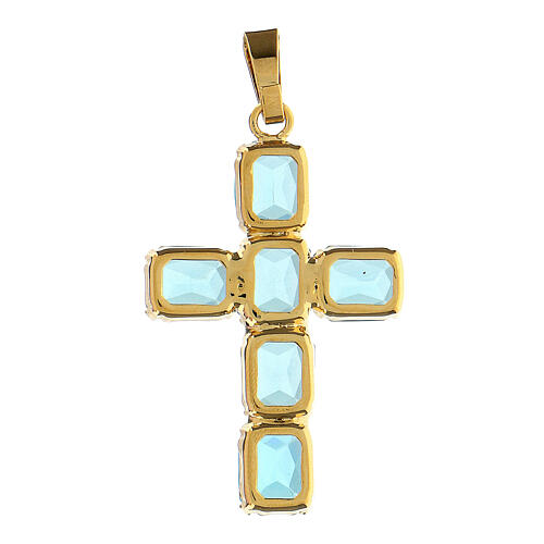 Cross pendant with zamak settings and rectangular blue crystal stones 5