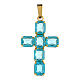 Cross pendant with zamak settings and rectangular blue crystal stones s1