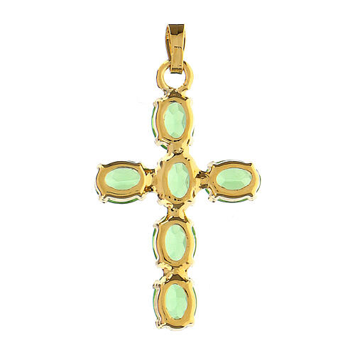Cross-shaped pendant with zamak settings and oval crystals, light green 5