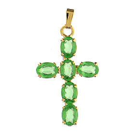 Croix pendentif montures ovales zamak et pierres en cristal vert clair