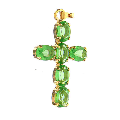 Croix pendentif montures ovales zamak et pierres en cristal vert clair 3