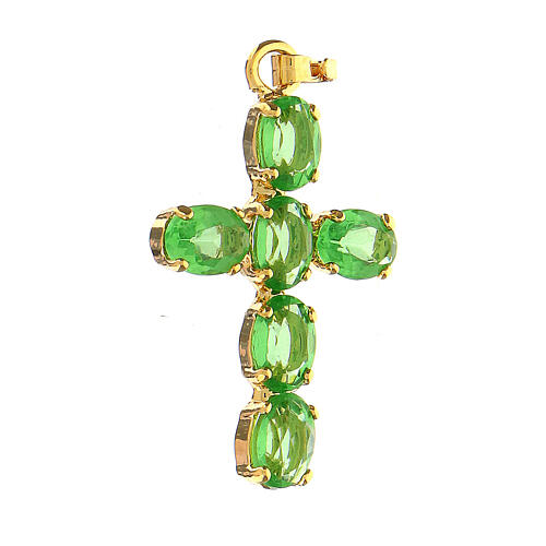 Cross pendant bezel set zamak cross oval green crystal stones 3