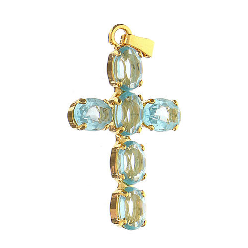 Cross pendant, zamak settings and oval clear blue crystal stones 3