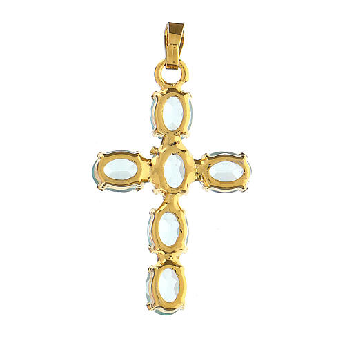 Cross pendant, zamak settings and oval clear blue crystal stones 5