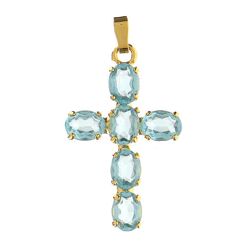 Cross pendant bezel set oval turquoise crystal stones zamak  1