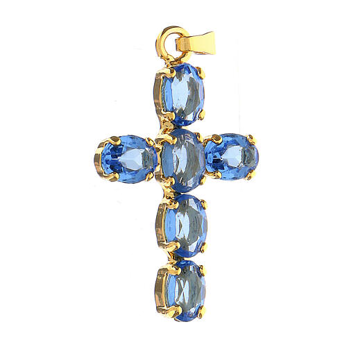 Kreuz-Anhänger, aus Zamak, mit gefassten blauen durchscheinenden Kristallen 3