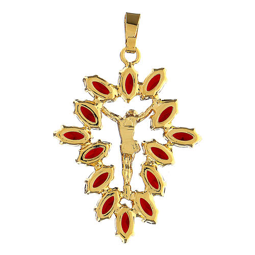Pingente crucifixo metal zamak com cristais vermelhos e Corpo de Jesus dourado 5