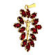 Pingente crucifixo metal zamak com cristais vermelhos e Corpo de Jesus dourado s3