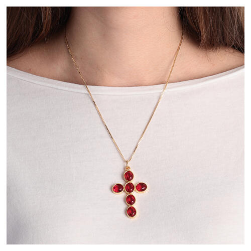 Croce pendente zama pietre ovali cristallo rosse 2