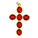 Pingente cruz zamak dourado com cristais ovalados vermelhos s1