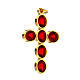 Pingente cruz zamak dourado com cristais ovalados vermelhos s3