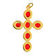 Pingente cruz zamak dourado com cristais ovalados vermelhos s5