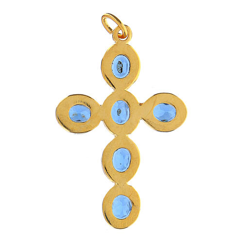 Kreuz-Anhänger, aus Zamak, mit ovalen blauen durchscheinenden Kristallen 5