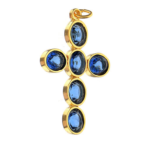 Pendentif croix zamak pierres ovales cristal bleu 3