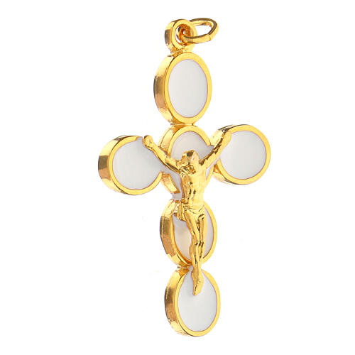 Gold plated zamak cross with white enamel and body of Christ 3