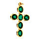 Golden zamak pendant cross with green crystal oval stones s3