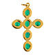 Golden zamak pendant cross with green crystal oval stones s5