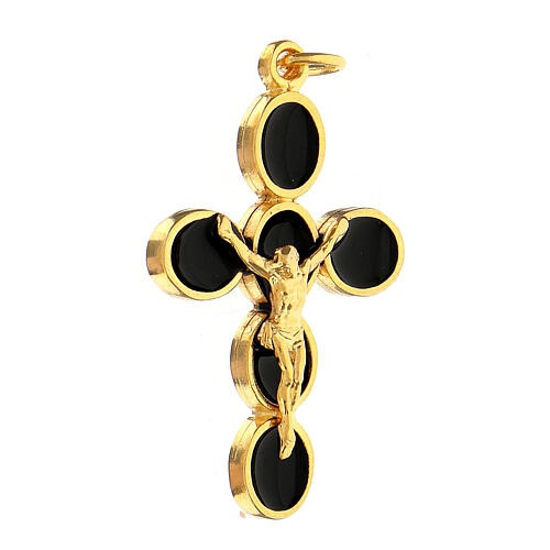 Gold plated zamak cross with black enamel and body of Christ 3