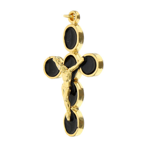 Gold plated zamak cross with black enamel and body of Christ 2
