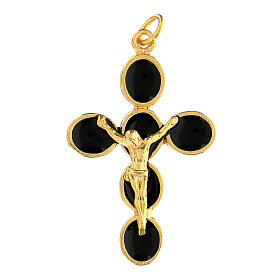 Croix pendentif zamak doré émail noir Christ