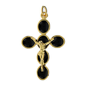 Croix pendentif zamak doré émail noir Christ