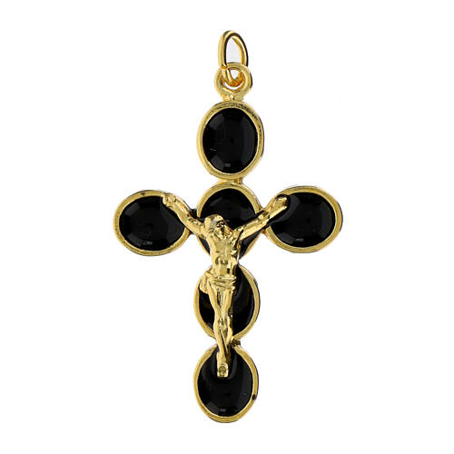 Croix pendentif zamak doré émail noir Christ 1