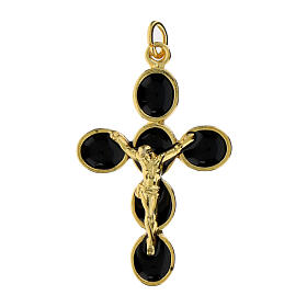 Golden zamak cross pendant Christ with black enamel 