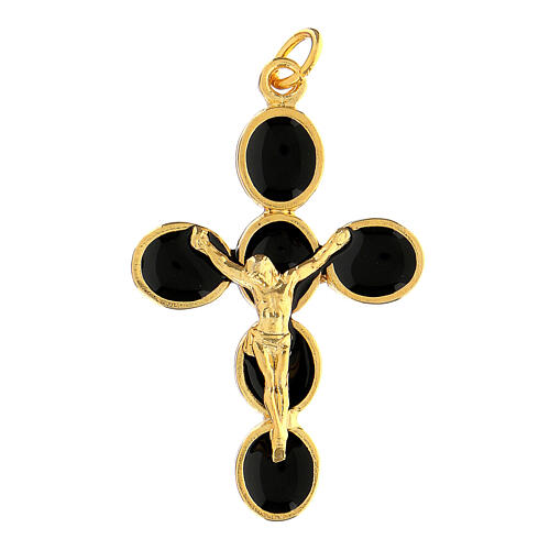 Golden zamak cross pendant Christ with black enamel  1