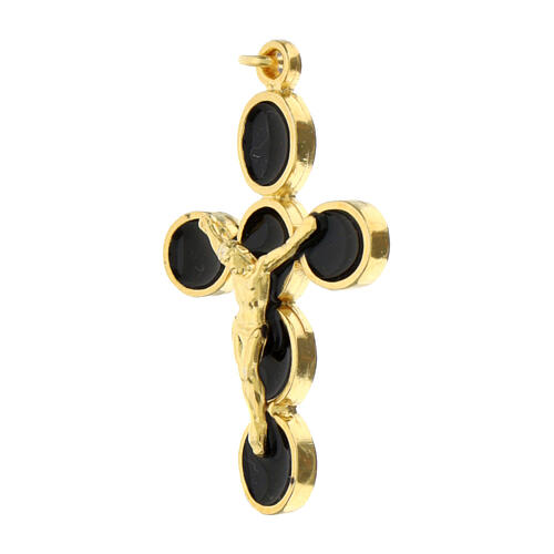 Golden zamak cross pendant Christ with black enamel  2