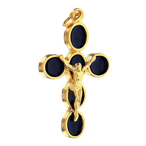 Gold plated zamak cross with blue enamel and body of Christ 3