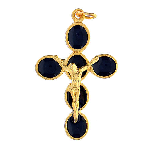 Croix pendentif dorée zamak émail bleu Christ 1