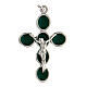 Cross pendant, green enamel and zamak body of Christ, white bronze finish s1