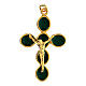 Gold plated zamak cross with green enamel and body of Christ s1