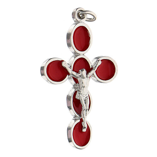 Cross pendant Christ red enamel zamak white bronze 3