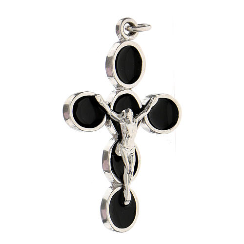 Pendentif croix avec Christ zamak finition bronze blanc émail noir 3